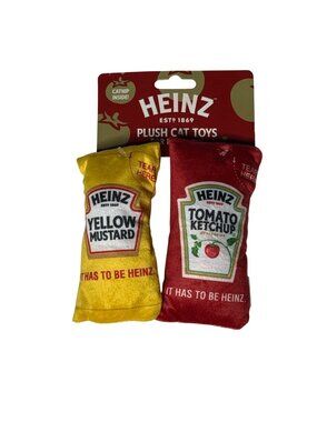 Heinz Ketchup & Mustard Cat Toys Set | Plush Catnip Toys | Food Theme